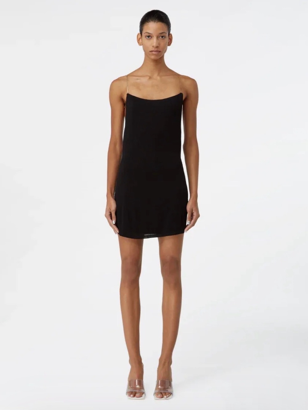 Gauge81 Black Mini Slip Dress with Silver Chain Straps